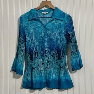 Vintage Fashion Bug Blue Paisley Pleated Top L Whimsigoth 90s Grunge Y2K Retro